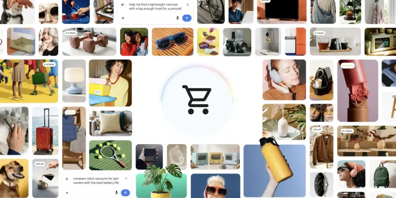 Interface Google Universal Cart montrant un panier avec produits multiples de différents retailers